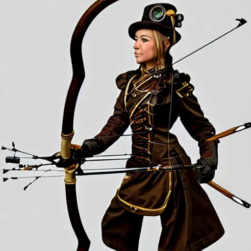 Image similar to photo of a beautiful steampunk archer, highly detailed, 8k, award winning