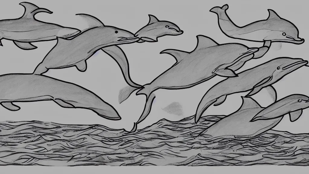 Image similar to line drawing unprofessional dolphin diorama