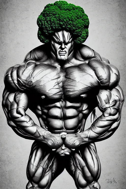 Image similar to ripped broccoli man body builder, highly detailed, digital art, sharp focus, trending on art station