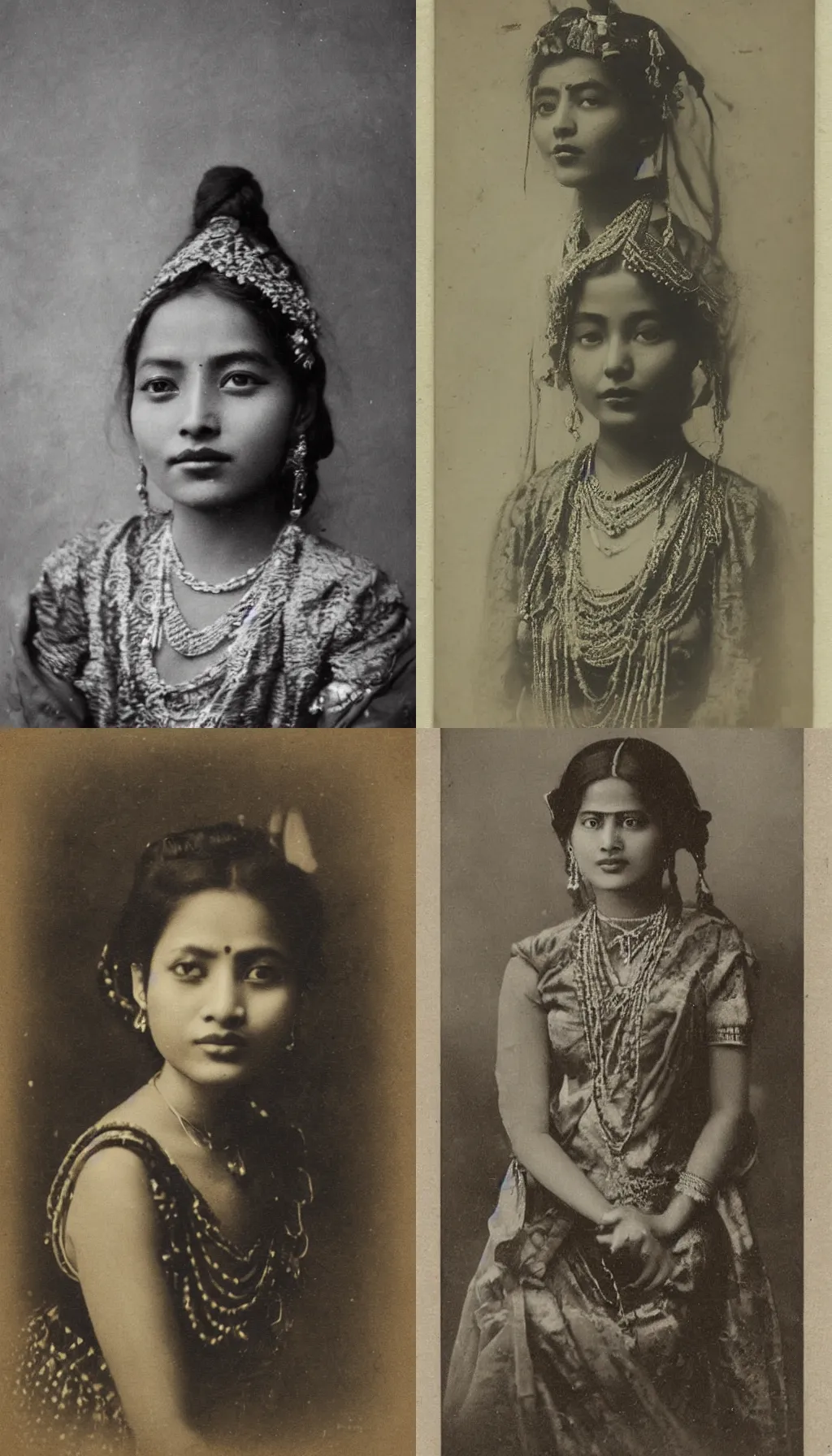 Prompt: vintage portrait photo of a beautiful beautifully lit nepalese Victorian woman