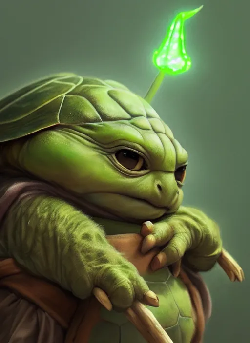 Prompt: cute wise sage turtle holding a staff, yoda - like, subsurface scattering, by jesper ejsing, justin gerard, tomasz alen kopera, cgsociety and fenghua zhong, highly detailed, rim light, cinematic lighting, illustration, art, octane render, very coherent, cinematic, hyper realism, high detail, octane render, 8 k