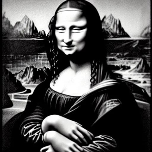 Image similar to Mona Lisa with computer cables, shinya Tsukamoto cyberpunk, monochrome film grain