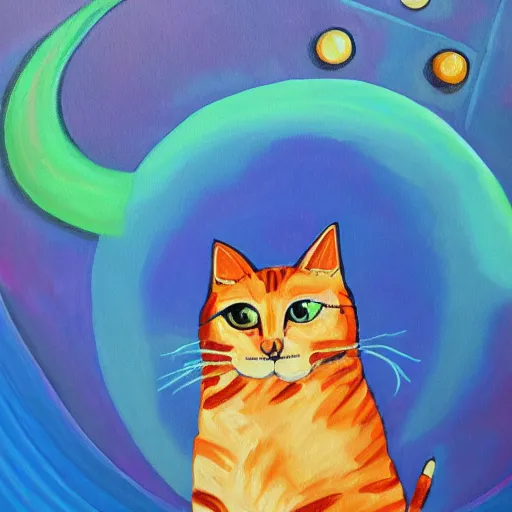 Prompt: A painting of a cat on the Mars, in the style of Flooko, acrylic art, detailed