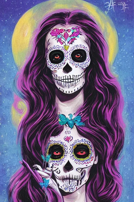 Image similar to Illustration of a sugar skull day of the dead girl, art by vincent di fate