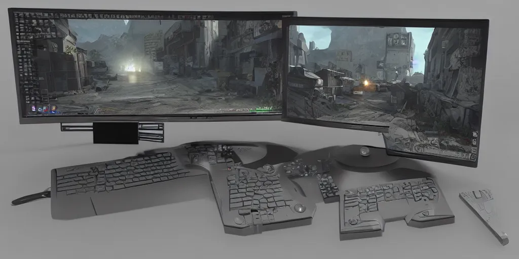 Image similar to gaming setup 3 d model, unreal engine, 8 k, lots of detail