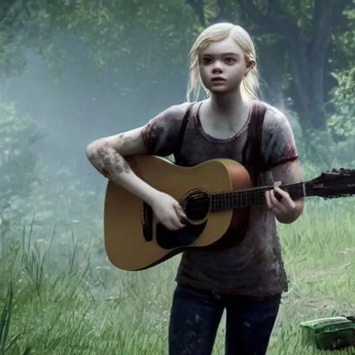 Prompt: Elle Fanning as ellie in the last of us 2