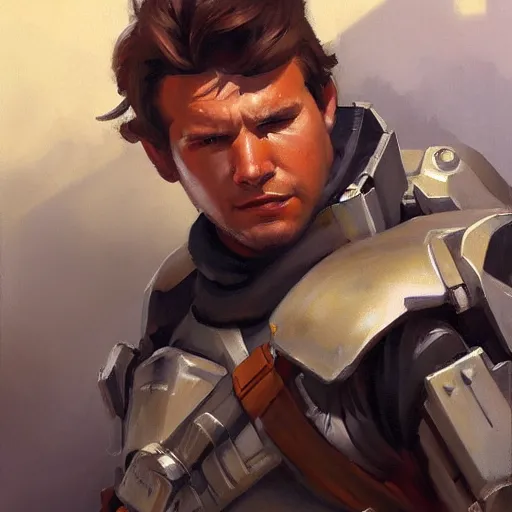 Image similar to greg manchess portrait painting of armored han solo as overwatch character, medium shot, asymmetrical, profile picture, organic painting, sunny day, matte painting, bold shapes, hard edges, street art, trending on artstation, by huang guangjian and gil elvgren and sachin teng