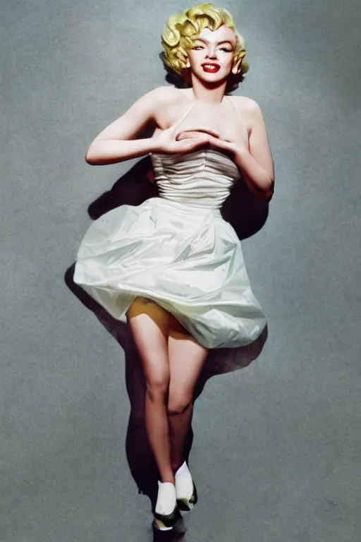 Image similar to beautiful luxury marilyn monroe flying skirt, her head is walter white