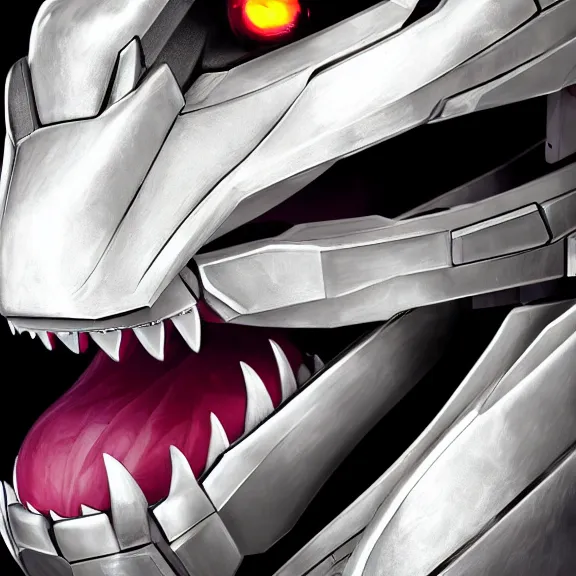 Image similar to close up detailed mawshot of a perfect elegant beautiful stunning anthropomorphic hot robot mecha female dragon, with sleek silver metal armor, glowing OLED visor, looking the camera, eating camera pov, open dragon maw being highly detailed and hot and humid and living, pov camera looking into the maw, food pov, micro pov, prey pov, vore, dragon vore, digital art, pov furry art, anthro art, furry, warframe art, high quality, 8k 3D realistic, dragon mawshot art, maw art, macro art, micro art, dragon art, Furaffinity, Deviantart, Eka's Portal, G6