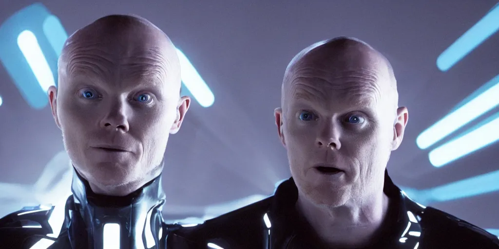 Prompt: a film still of Bill burr in Tron, high quality