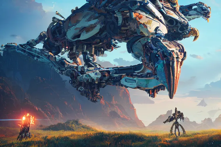 Image similar to glinthawk machine mecanical creature robot of horizon forbidden west horizon zero dawn radiating a glowing aura global illumination ray tracing hdr fanart arstation by ian pesty and alena aenami artworks in 4 k