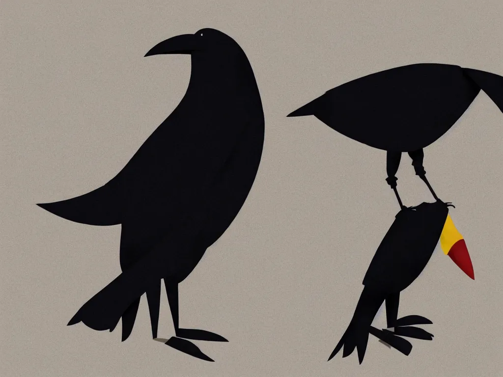 Image similar to a crow made out of fabric, designed by Pixar