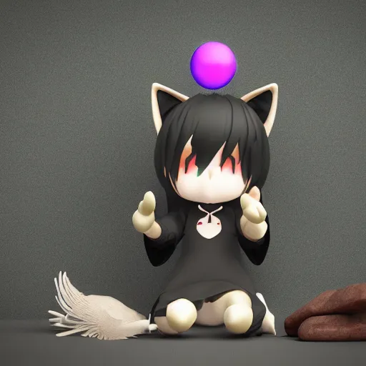 Prompt: cute fumo plush of a catgirl casting a summoning spell, witch, focus, bokeh, vray