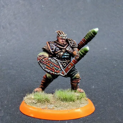 Prompt: miniature of a norse berserker playing blood bowl warhammer