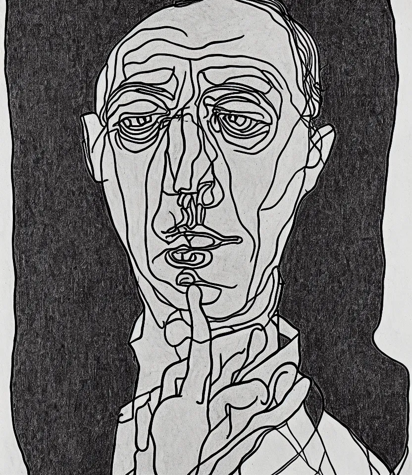Prompt: detailed line art portrait of jawaharlal nehru, inspired by egon schiele. caricatural, minimalist, bold contour lines, musicality, soft twirls curls and curves, confident personality, raw emotion
