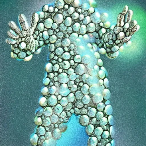 Image similar to the thing from fantastic four made of iridescent bubbles