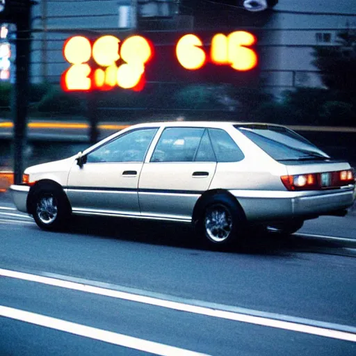 Image similar to silver corolla ae 1 1 0 rides on tokyo highway, night, high traffic, photograph from 1 9 9 9 year