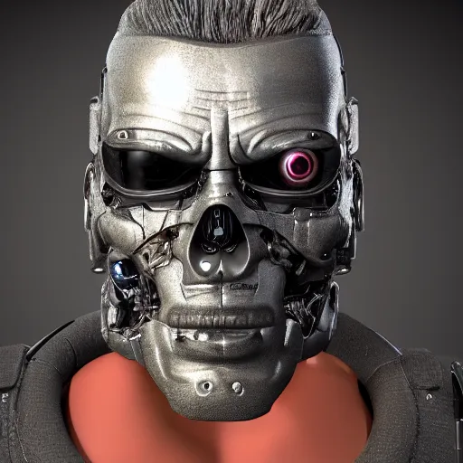 Image similar to highly detailed portrait of a terminator with borg enhancements, 8k. There is a dystopian city in the background. Rendered with unreal 5 engine with ray tracing and tessellation