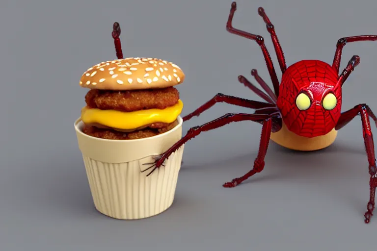 Image similar to cgsociety contest winner, 3 d product render of the hot new spider mcnugget from mcdonalds, ad for delicious spider nugget