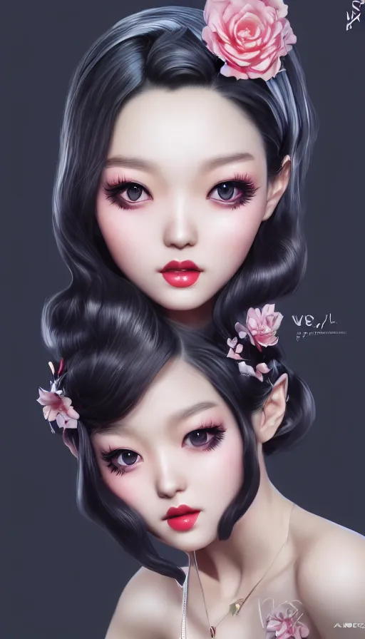 Image similar to a pin up and beautiful fashion and charming and dreamlke asian girl, lv jewelry, art by artgerm & jeehyung lee & wlop, hyperdetailed, 8 k realistic, symmetrical, frostbite 3 engine, cryengine, dof, trending on artstation, digital art