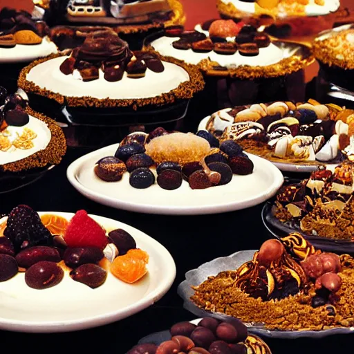 Image similar to desert full of all kinds of desserts, photography