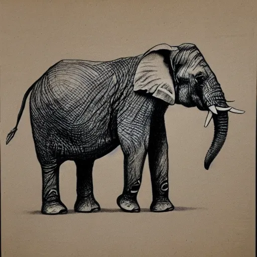 Prompt: pen drawing of an elephant standing on hundreds of isosceles triangles