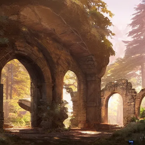 Prompt: concept art painting of an ornate ancient stone archway, in the woods, realistic, detailed, cel shaded, in the style of makoto shinkai and greg rutkowski and james gurney