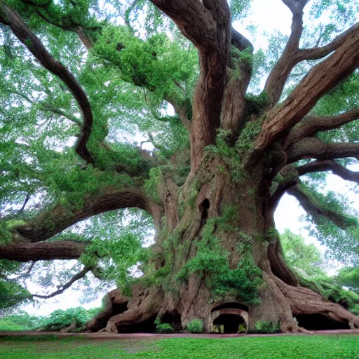 Image similar to a huge ancient oak in the style of studio ghibli