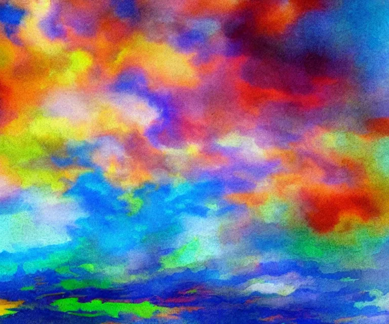 Prompt: clouds, water painting, colorful