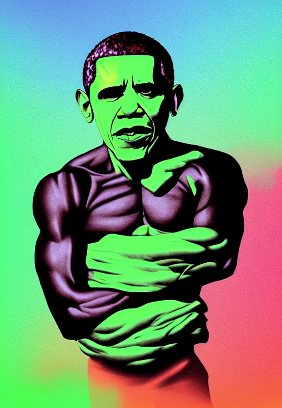 Image similar to Obama Hulk by Beeple with extra Andy Warhol influence