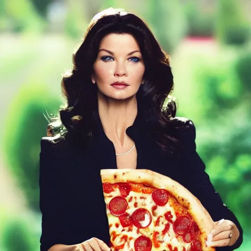 Image similar to a slice of pizza as catherine zeta jones