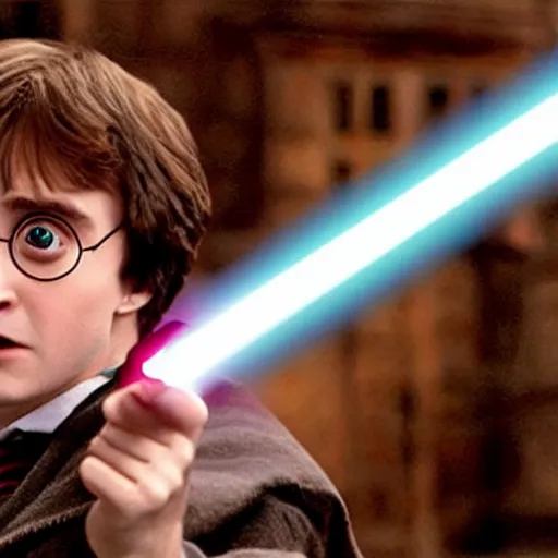 Image similar to Harry Potter using a light saber