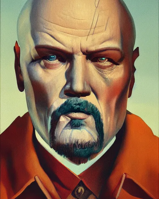 Image similar to painting of lenin cyborg by stolenhag and beeple