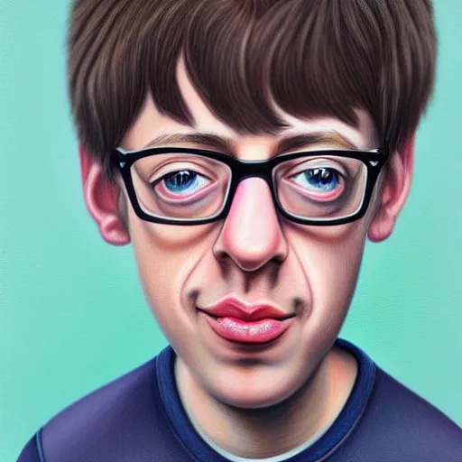 Image similar to Caricature portraits done of a young Graham Coxon, realistic, hyperrealistic, very realistic, highly detailed, very detailed, extremely detailed, detailed, oil painting, digital art, trending on artstation