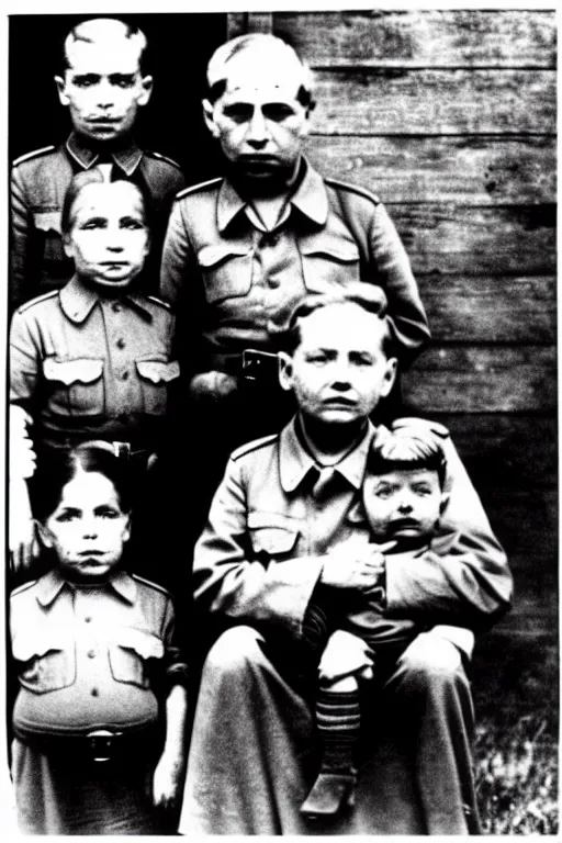 Image similar to children of a stalin and a pig historical photo in color