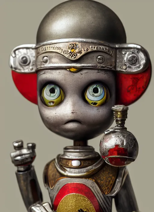 Image similar to closeup portrait of tin toy london whitechapel, depth of field, zeiss lens, detailed, symmetrical, centered, fashion photoshoot, by nicoletta ceccoli, mark ryden, lostfish, earl nore, hyung tae, frank frazetta, breathtaking, 8 k resolution, extremely detailed, beautiful, establishing shot, artistic, hyperrealistic, octane render