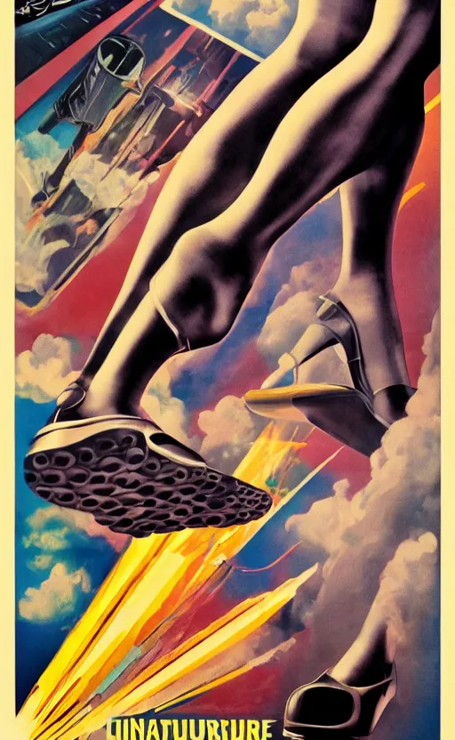 Image similar to retrofuturism movie poster, hd, giant killer socks