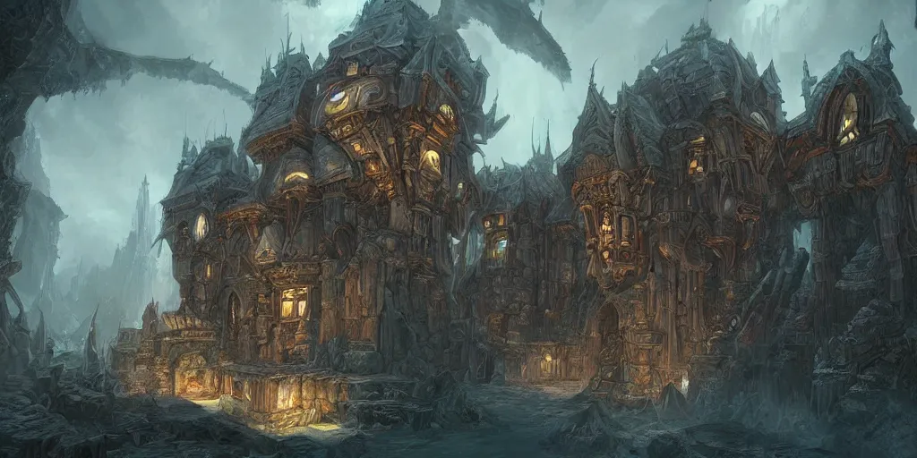 Prompt: a fantasy architectural, drawn by sebastian luca, world of warcraft, dungeons and dragons, concept art.