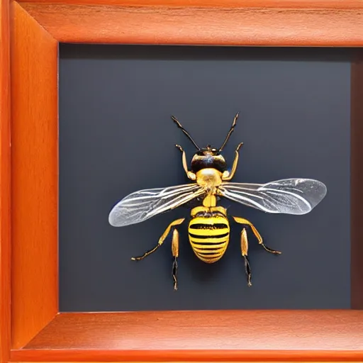 Prompt: scientific framed 🐝, entomology specimen, hd,