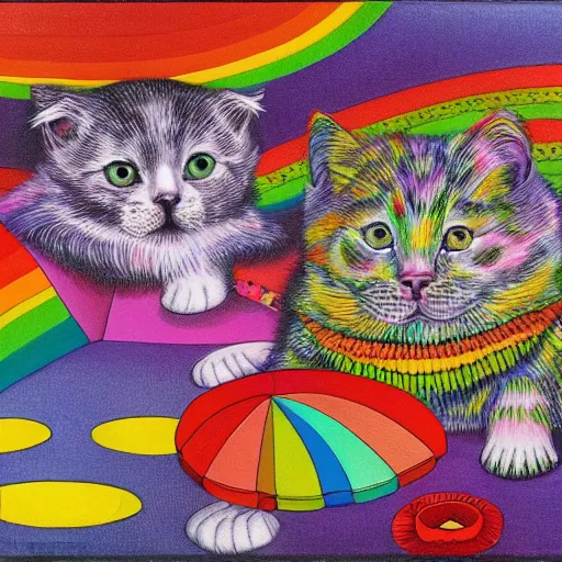 Image similar to a prism magically fractures a white kitten into every color of the rainbow, Louis William Wain,