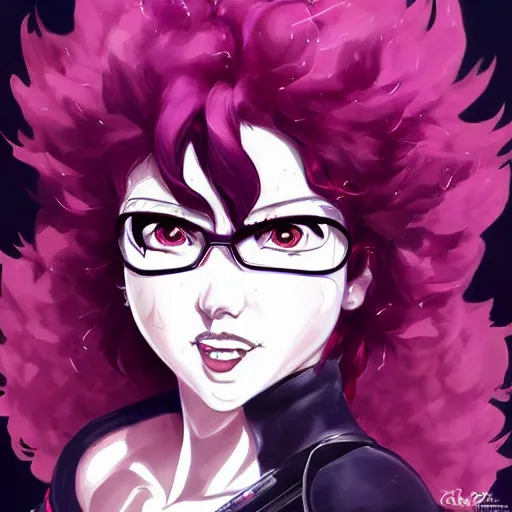 Image similar to mina ashido, heroine, beautiful, malevolent, anger, evil, cybernetic detailed portrait, intricate complexity, in the style of Artgerm, Kazuki Tanahashi, and WLOP, cel-shaded