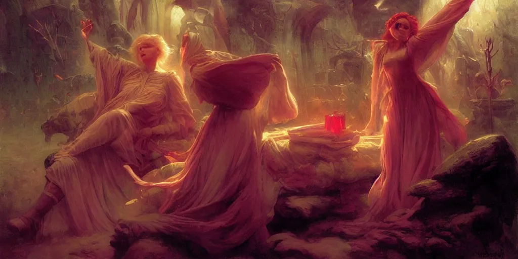 Image similar to Mage of darkness casting the spell of death by Marc Simonetti and Delphin Enjolras and Pierre Auguste Cot