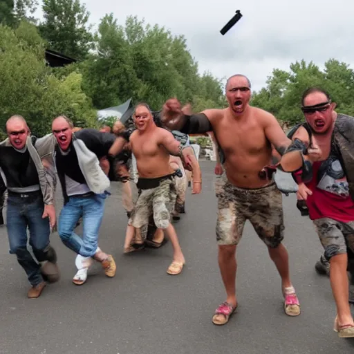 Image similar to a group of crazy dudes come storming at you