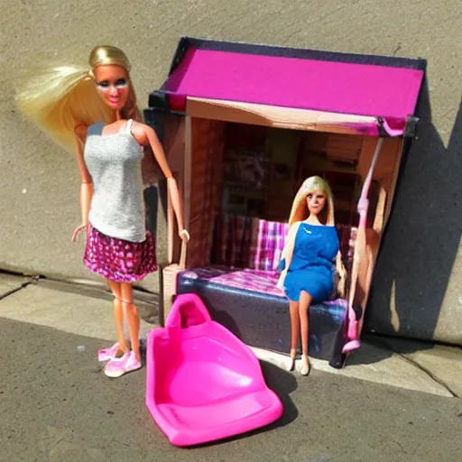 Prompt: homeless barbie playset