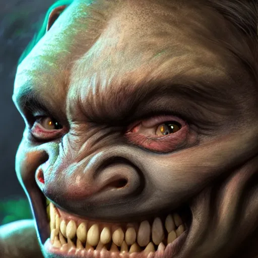 Image similar to a detailed portrait of a cute child orc boy smiling, fantasy art illustration, incredibly highly detailed and realistic, 8 k, sharp focus