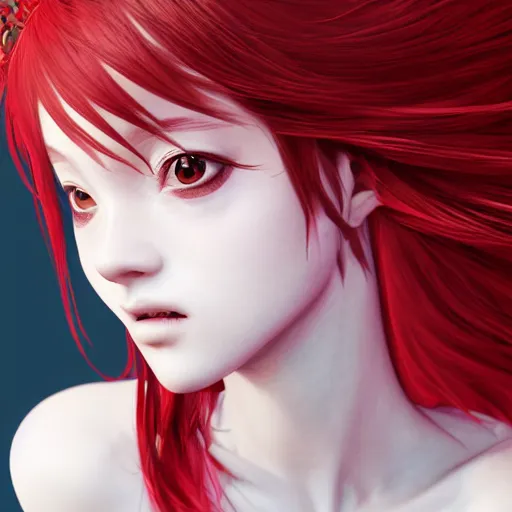 Image similar to a red haired female knight as an absurdly beautiful, elegant, young sensual anime girl, ultrafine hyperrealistic detailed face illustration by kim jung gi, irakli nadar, intricate linework, sharp focus, bright colors, matte, octopath traveler, final fantasy, unreal engine highly rendered, global illumination, radiant light, intricate environment