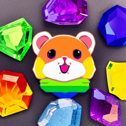 Prompt: rainbow gems in the shape of a hamster