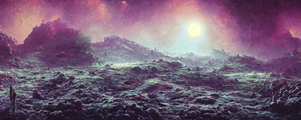 Image similar to ” lunar landscape, [ cinematic, detailed, epic, widescreen, opening, establishing, mattepainting, photorealistic, realistic textures, octane render, art by paul lehr ] ”