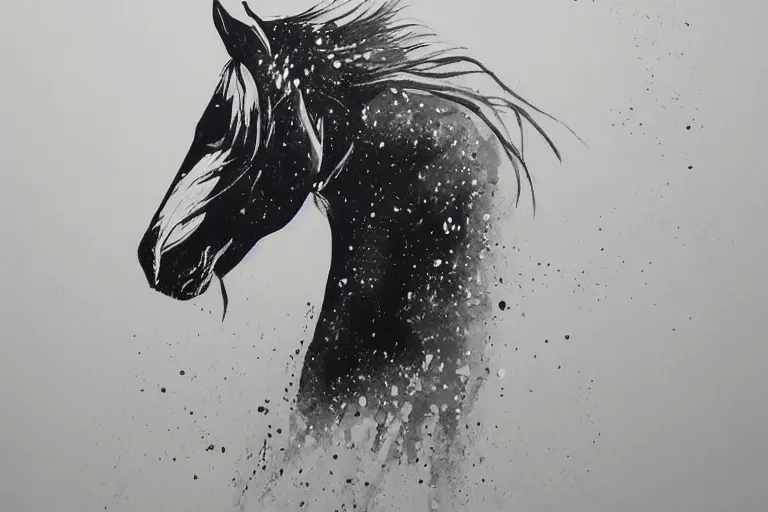 Image similar to beautiful serene horse, healing through elegant motion, minimalistic ink aribrush painting on white background