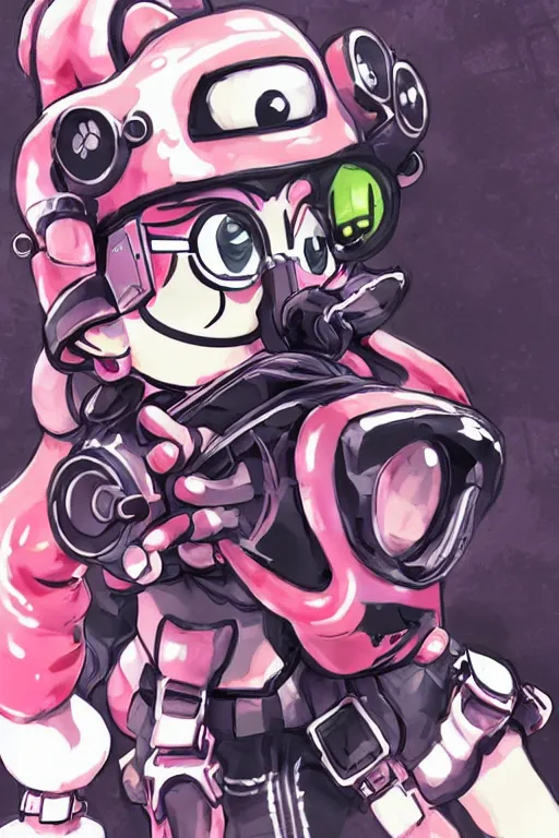 Image similar to splatoon nintendo dynamic poses digital painting on canvas, victorian steampunk, yoji shinkawa, yoshitaka amano, cyberpunk, trending on artstation, featured on pixiv, cinematic composition, 8 k